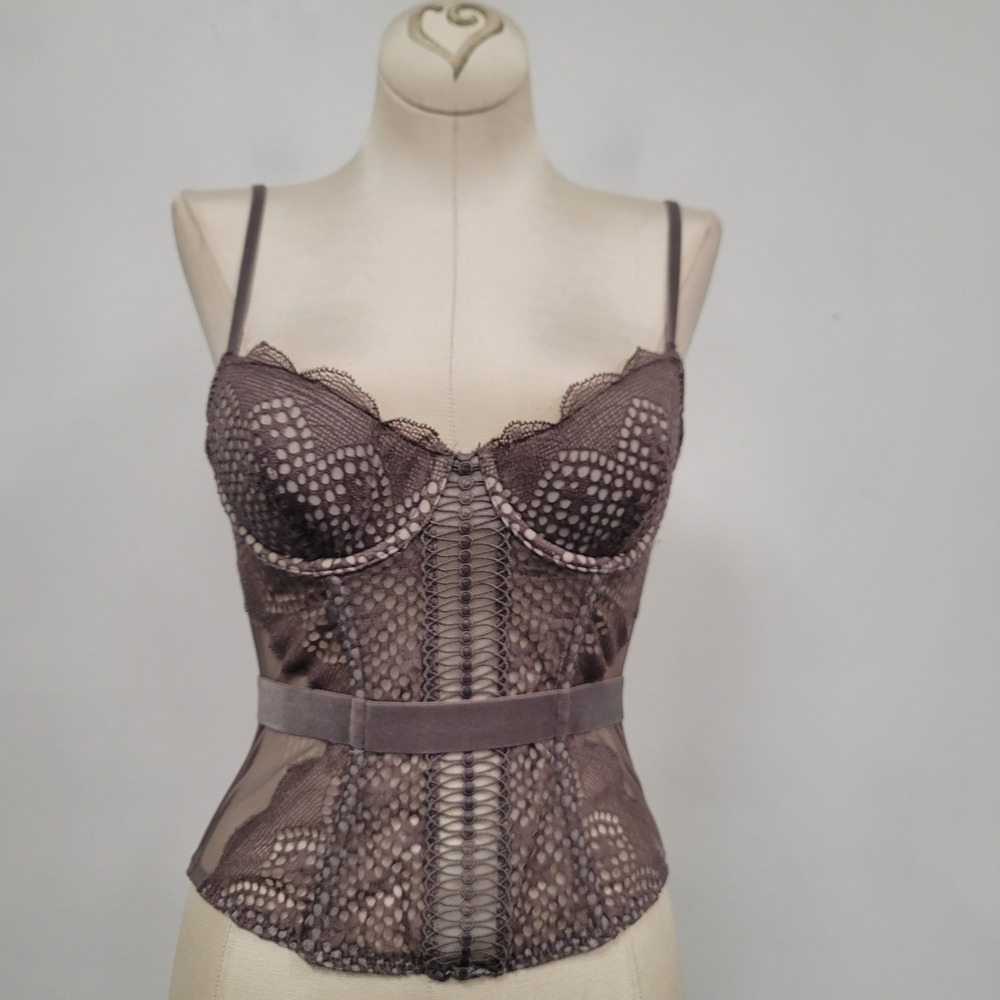 Victoria Secret Corset Top Size 32B Taupe Brown Renaissance Whimsigoth Coquette
